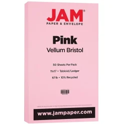 Hot Vellum Bristol 67 lb. Cardstock Paper, 11" x 17", Pink, 50 Sheets/Pack (16932848) Card Stock