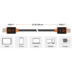 Power Cables<j5create 5.9' USB C to USB C Power Cable, Male to Male, Black (JUCX25L18)