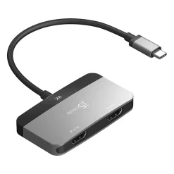 Usb Cables<j5create 0.66' USB-C to Dual HDMI Display Adapter, Space Gray/Black (JCA465)