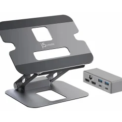 j5create 11.4" x 8.9" Aluminum Multi-Angle Dual-HDMI Docking Stand, Space Gray/Silver (JTS427)
