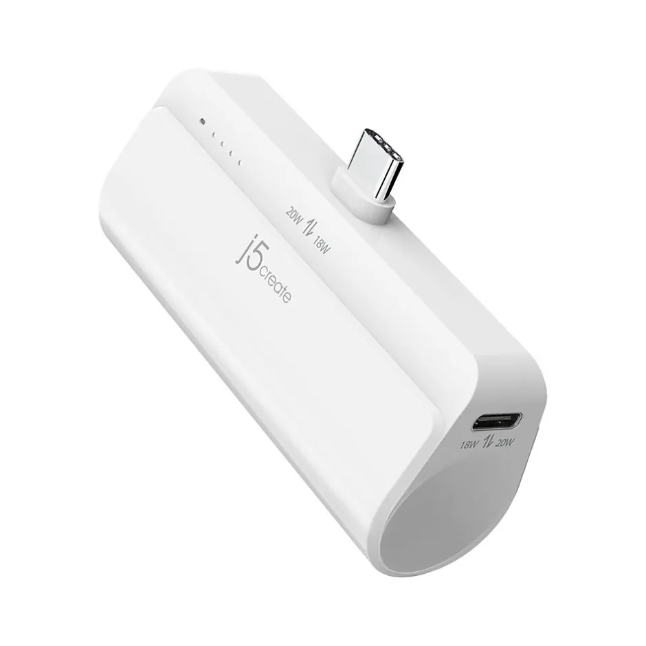 j5create USB Type-C Power Bank, 4900mAh, Pure White (JPB5220W)