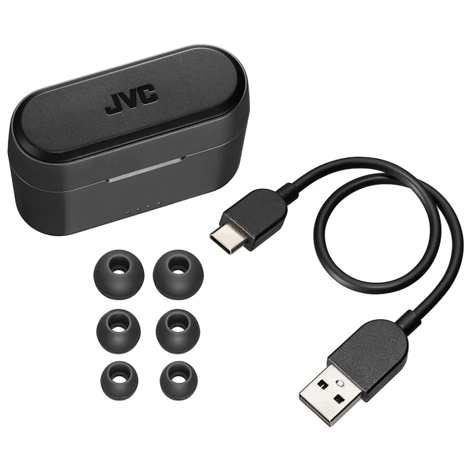 JVC RIPTIDZ True Wireless Earbuds with Charging Case, Bluetooth, Black (HAA9TB)