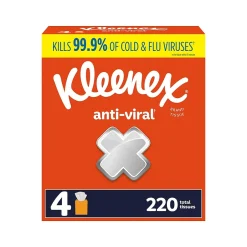 Kleenex Antiviral Facial Tissue, 3-ply, 55 Tissues/Box, 4 Boxes/Pack (54506)