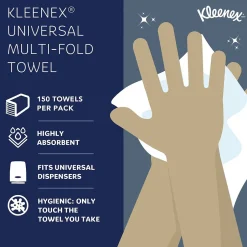 Paper Towels<Kleenex Multifold Paper Towels, 1-ply, White, 150 Sheets/Pack, 16 Packs/Carton (01890)