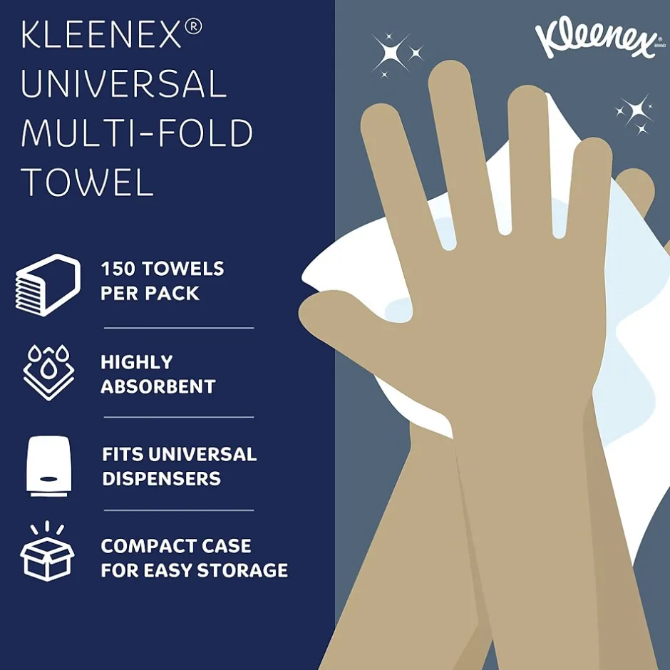 Paper Towels<Kleenex Recycled Multifold Paper Towels, 1-ply, 150 Sheets/Pack, 8 Packs/Carton (02046)