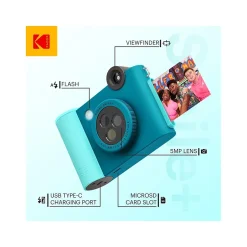 Cameras & Camcorders<Kodak Smile+ 5 Megapixels Digital Instant Print Camera, Teal/Blue (RODSMPCAMBL)