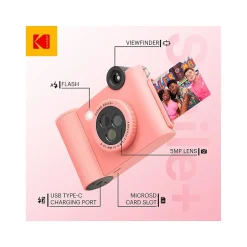 Cameras & Camcorders<Kodak Smile+ 5 Megapixels Digital Instant Print Camera, Pink (RODSMPCAMPK)