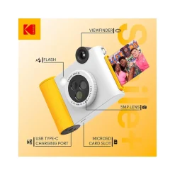Cameras & Camcorders<Kodak Smile+ 5 Megapixels Digital Instant Print Camera, White/Yellow (RODSMPCAMW)