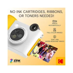 Cameras & Camcorders<Kodak Smile+ 5 Megapixels Digital Instant Print Camera, White/Yellow (RODSMPCAMW)