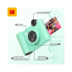 Cameras & Camcorders<Kodak Smile+ 5 Megapixels Digital Instant Print Camera, Green (RODSMPCAMGN)