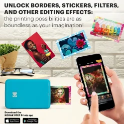 Instant Photo Printers<Kodak Step Mobile Zero Ink Instant Photo Printer, Single-Function, Blue (RODMP20AMZBL)