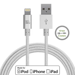LAX Gadgets LAX Apple MFi Certified Lightning to USB Cable for Charge Sync 10ft - Silver
