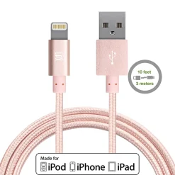 LAX Gadgets LAX Apple MFi Certified Lightning to USB Cable for Charge Sync 10ft, Rose Gold