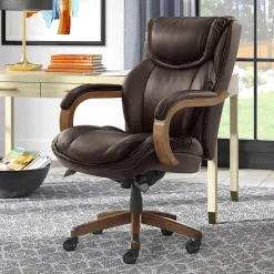 Sale Harnett Ergonomic Faux Leather Swivel Executive Chair, Coffee (46253B) Ergonomic Chairs