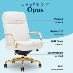 Clearance Opus Ergonomic Bonded Leather Swivel Executive Chair, White and Gold (CCHR10015A) Office Chairs