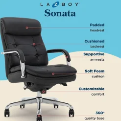Sonata Ergonomic Bonded Leather Swivel Executive Chair, Black and Chrome (CCHR10014D) Office Chairs