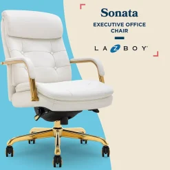 Discount Sonata Ergonomic Bonded Leather Swivel Executive Chair, White and Gold (CCHR10014A) Office Chairs