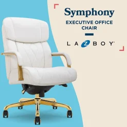 Discount Symphony Ergonomic Bonded Leather Swivel Executive Chair, White and Gold (CCHR10013A) Office Chairs
