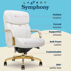 Discount Symphony Ergonomic Bonded Leather Swivel Executive Chair, White and Gold (CCHR10013A) Office Chairs