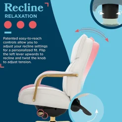 Discount Symphony Ergonomic Bonded Leather Swivel Executive Chair, White and Gold (CCHR10013A) Office Chairs