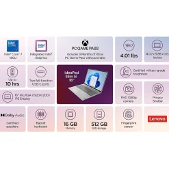 Lenovo IdeaPad Slim 5 16" FHD Laptop, Intel Core 7-150U, 16GB RAM, 512GB SSD, Backlit Keyboard, +8.5 hrs. Battery Life, Win 11* Gaming Laptops