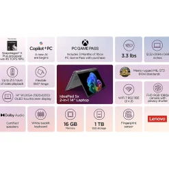 Lenovo IdeaPad 5x 14" 2-in-1 OLED Touchscreen Laptop, Copilot+ PC, Snapdragon X Plus, 16GB RAM, 1TB SSD, Win 11 Home* Gaming Laptops