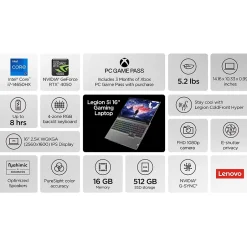 Lenovo Legion 5 16" QHD 165Hz Gaming Laptop, NVIDIA GeForce RTX 4050, Intel Core i7-14650HX, 16GB, 512GB SSD, Windows 11 Home* Gaming Laptops