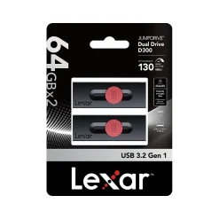Lexar JumpDrive D300 Dual 64GB USB 3.2 Gen 1 Type-C/Type-A Flash Drive, Black/Red, 2/Pack (LJDD300064G-B2BNU)* Usb Flash Drives