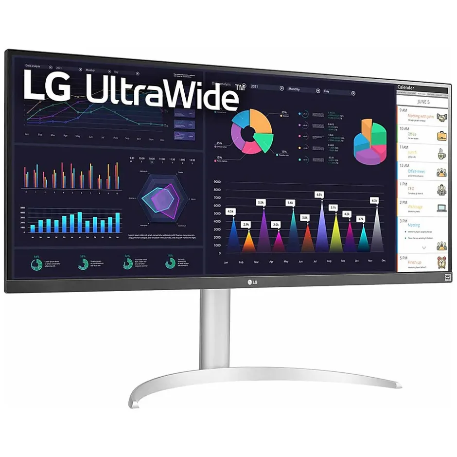 LG Ultrawide 34" Flat FHD IPS 100 Hz LCD Monitor with Built-In Universal Docking Station, White/Silver Pearl (34BQ650-W)* Flat Monitors