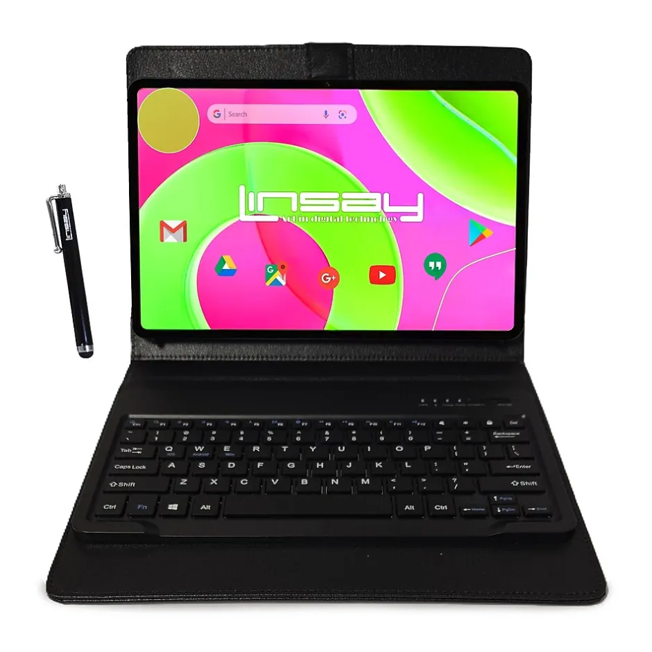 Linsay 12 Octa Core 8GB Ram 256GB Storage Android 14 Tablet with Black Style Keyboard