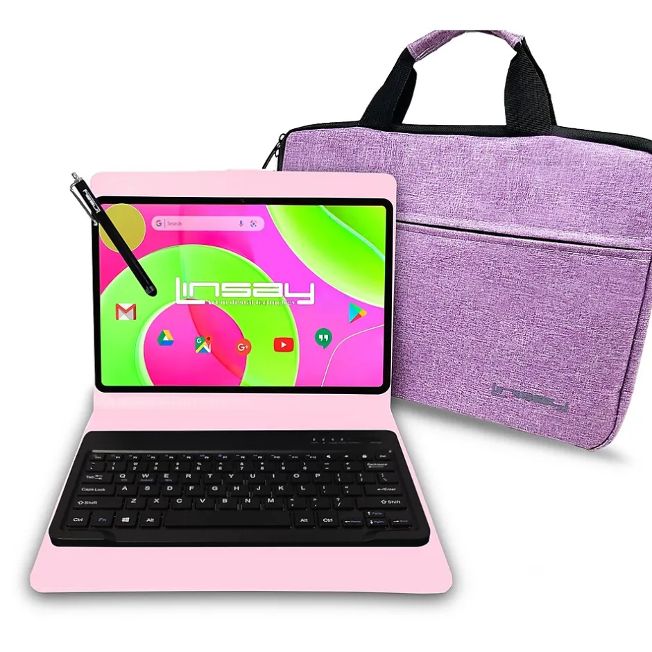 Linsay 12 OCTA CORE 8GB RAM 256GB STORAGE Android 14 BUNDLE with PINK KEYBOARD CASE and TABLET BRIEFCASE