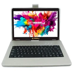 Linsay ® 10.1" OCTA CORE 128GB Storage Android 13 Tablet Dual Camera Android with Silver Keyboard and Pen Stylus