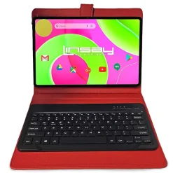 Linsay 12" Octa Core Tablet, 8GB RAM, 256GB Storage, Android 14, Bundled with Red Style Keyboard