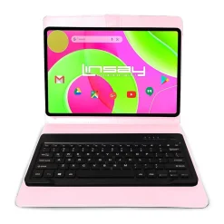 Linsay 12" Octa Core Tablet, 8GB RAM, 256GB Storage, Android 14, Bundled with Pink Style Keyboard