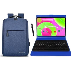Linsay 12" Octa Core Tablet, 8GB RAM, 256GB Storage, Android 14 Bundled with Blue Keyboard, Compact Backpack and Stylus Pen