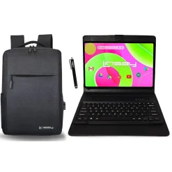 Linsay 12" Octa Core Tablet, 8GB RAM, 256GB Storage, Android 14 Bundled with Black Keyboard Case, Backpack, Stylus Pen