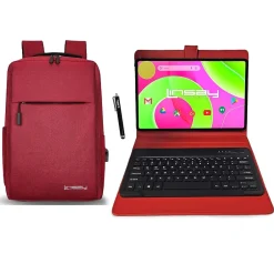 Linsay 12" Octa Core Tablet, 8GB RAM, 256GB Storage, Android 14, Bundled with Red Keyboard, Backpack and Stylus Pen
