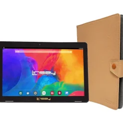 Linsay 10.1" Tablet with Case, WiFi, 2GB RAM, 64GB Storage, Android 13, Black/Light Brown (F10IPBCLBROWN)
