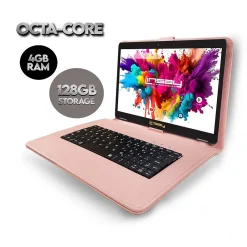 Linsay Octa Core 10.1" Tablet, 4GB RAM, 128GB Storage, Android 13, Bundled with Pink Style Keyboard and Stylus Pen