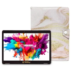 Linsay Octa Core 10.1" Tablet, 4GB RAM, 128GB Storage, Android 13, Bundled with Pink Glaze Marble Case and Stylus Pen