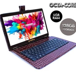 Linsay Octa Core 10.1" Tablet, 4GB RAM, 128GB Storage, Android 13, Bundled with Brown Crocodile Keyboard and Stylus Pen