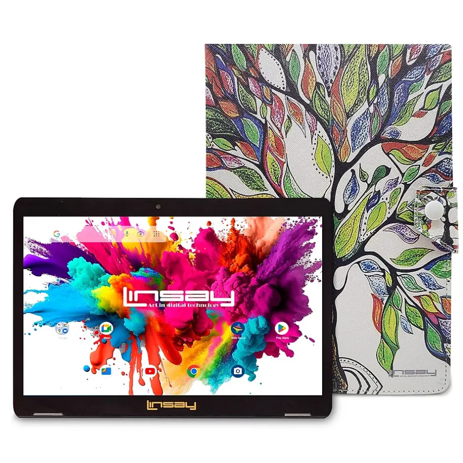 Linsay 10.1"OCTA CORE 128GB Storage Android 13 Tablet with Tree Marble Case snd Pen Stylus