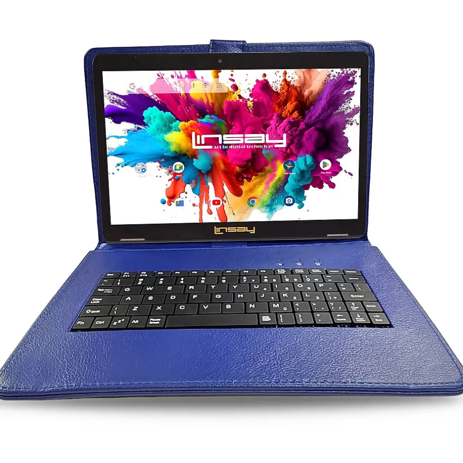 Linsay 10.1"OCTA CORE 128GB Storage Android 13 Tablet with Blue Style Keyboard and Pen Stylus