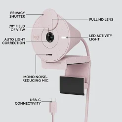 Logitech Brio 300 Full HD 1080p Webcam, 2 Megapixels, Rose (960-001447)* Webcams