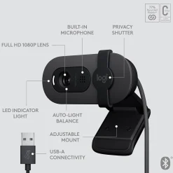 Logitech Brio 105 Full HD 1080p Webcam, 2 Megapixels, Black (960-001579)* Webcams