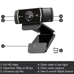 Logitech C922 Pro Stream Webcam 1080P Camera for HD Video Streaming, Black (960-001087)* Webcams