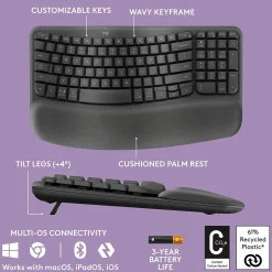 Logitech Ergo Series Wave Keys Wireless Ergonomic Keyboard, Graphite (920-011898)* Ergonomic Keyboards