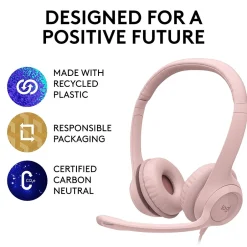 Logitech H390 Wired Headset For PC/Laptop, Rose Noise Canceling Stereo Computer Headset, USB-A (981-001280)* Headsets