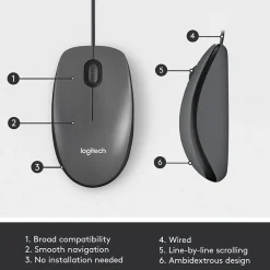 Logitech M100 Ambidextrous Optical USB Mouse, Black (910-001601)* Ergonomic Mice