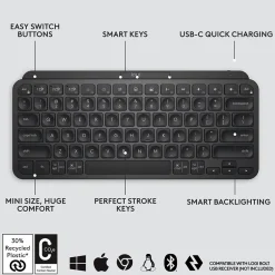 Logitech MX Keys Mini Wireless Ergonomic Keyboard, Black (920-010475)* Ergonomic Keyboards